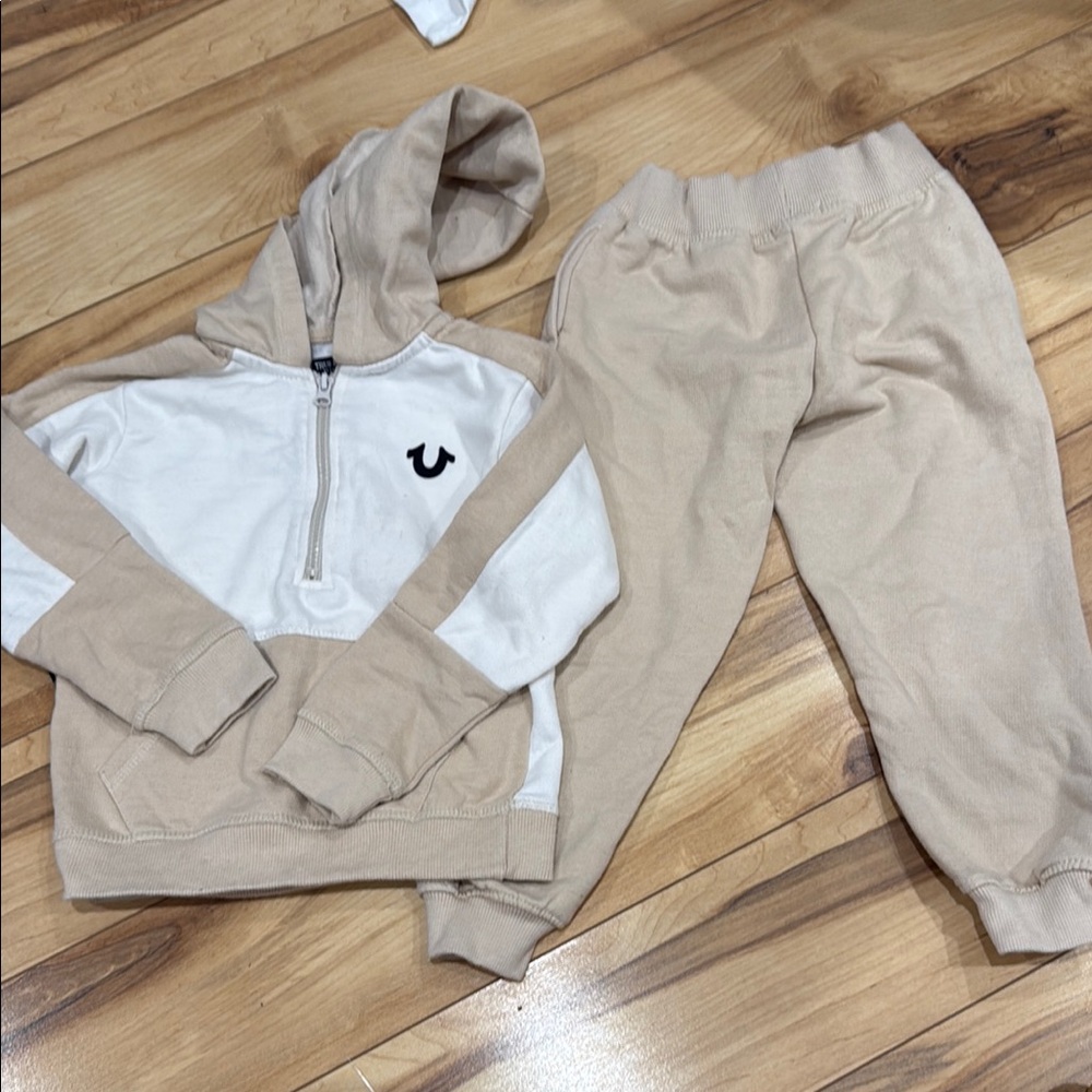 Kids Beige and White Tracksuit Set true religion